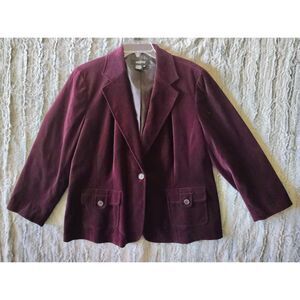 Peck and Peck Collection Blazer Size 18W Burgundy Red Cotton Velvet Jacket Fall
